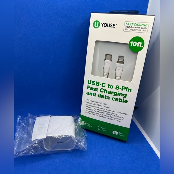 10 Foot USB-C to 8-pin fast charging cable and block - Picture 5 of 7